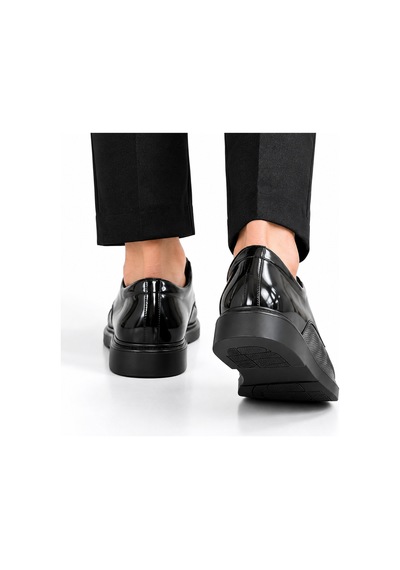 Yalçın Shoes Erkek Siyah Parlak Suni Deri Bağcıklı Klasik Ayakkabı Dokulu Ön Yüzey, Kalın Taban Damatlık Ayakkabı Siyah - 933653717 Siyah