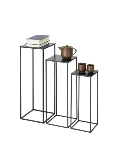 3'lü Set Metal Ayaklı Dekoratif Saksılık Standı Mat Siyah