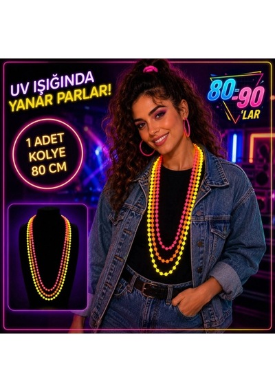 80&apos Ler 90&apos Lar Uv Glow Parti Kolyesi 3&apos Lü Set 5324