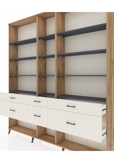 Arges Dolap 12 Raflı 6 Çekmeceli 220x30x243 Çam-antrasit/aytaşı Antrasıt/aytası Arges Dolap 12 Raflı 6 Çekmeceli 220x30x243 Çam-antrasit/aytaşı Antrasıt/aytası