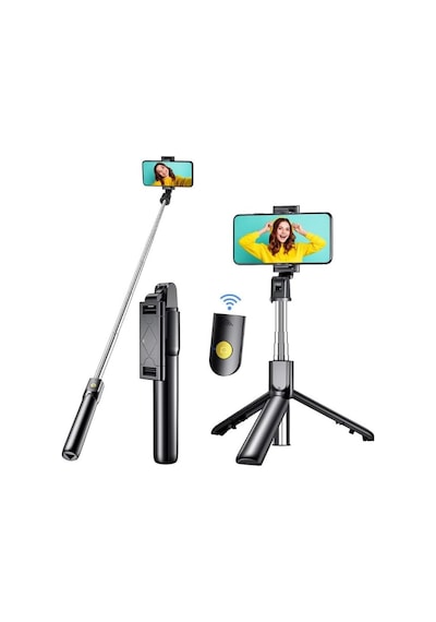 Bluetooth Uzaktan Kumandalı Tripodlu Selfie Çubuğu Paslanmaz Çelik Gövde, 70 Cm Uzayabilir, İos & Android Uyumlu, Kablosuz Uzaktan Deklanşörlü Telefon Tripodu 50 x 22