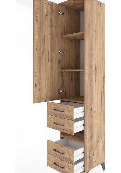 Hyperion Dolap 4 Raflı 4 Çekmeceli Tek Kapaklı 44x44x221 Çam-çam Çam