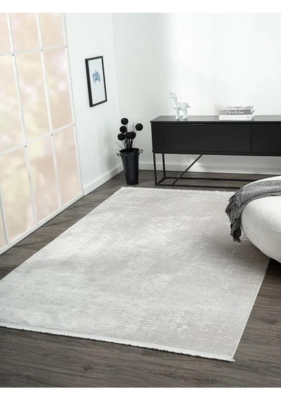Elegance Eg014a Beyaz Halı Sedef Geometrik Detaylı Modern Viskon Doğal Iplik Bambu Halı Tozu Az-67 Grı-beyaz