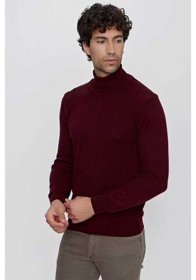 Morven Basic Dinamik Fit Rahat Kesim Balıkçı Yaka Triko Kazak 99kc017003752 Koyu Bordo