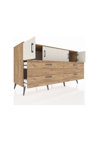 Kronos Konsol 2 Raflı 4 Çekmeceli 4 Kapaklı 176x59x99 Çam-aytaşı/ Çam-aytaşı/çam
