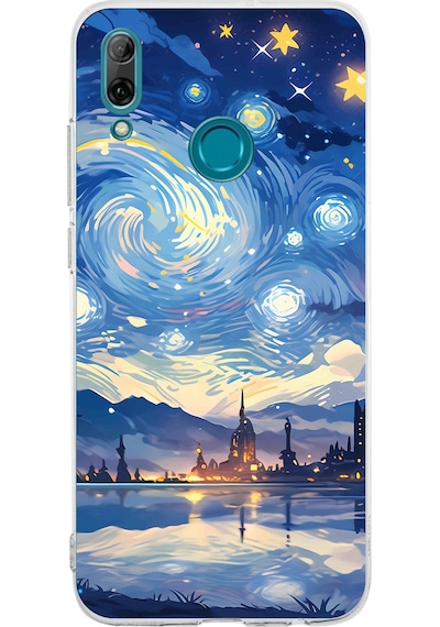 Huawei P Smart 2019 Uyumlu Yıldızlı Gökyüzü Ve Şehir Silüeti Baskılı Silikon Kılıf Renkli