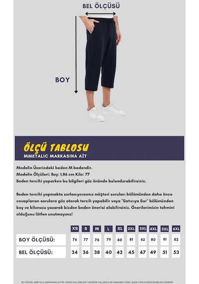 Mmetalic Erkek Yanları Cepli Siyah Bermuda Diz Altı Kapri Beli Ayarlanabilir Lastikli Uzun Şort Siyah