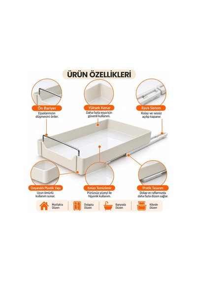 Lexroo Dolap İçi Raylı Organizer Çekmece 34 X 27 X 6,5 Cm, Çekilebilir Plastik Dolap Düzenleyici Çok Renkli