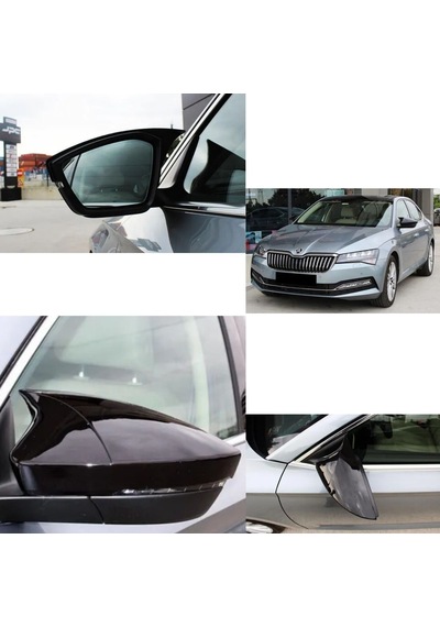 Skoda Superb 2016 2017 2018 2019 2020 2021 Uyumlu Yarasa Batman Ayna Kapağı Seti Parlak Siyah