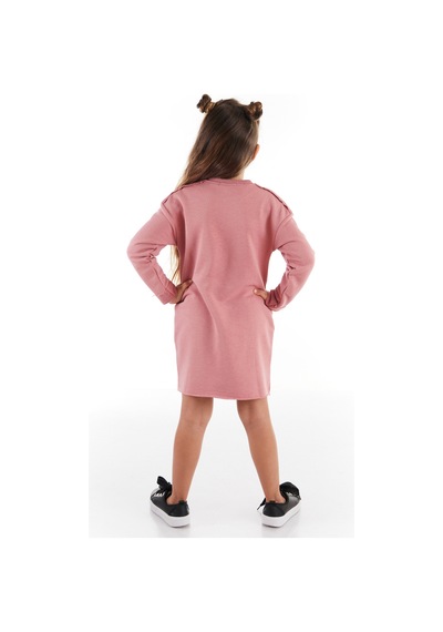 Pembe Leopar Cepli Uzun Kollu Kız Çocuk Elbise