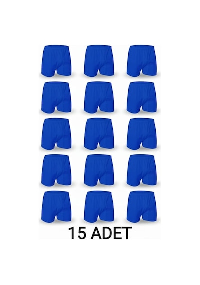 Enmodaiçgiyim 15 Adet Saks Mavi %100 Pamuk Rahat Kesim Erkek Paçalı Külot Boxer