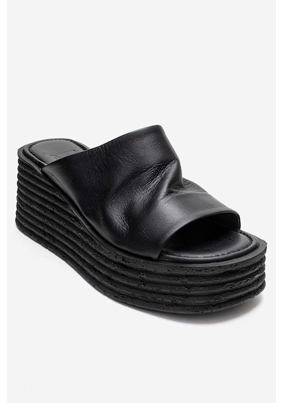 Luvishoes Marc Siyah Cilt Hakiki Deri Dolgu Topuklu Kadın Terlik Siyah