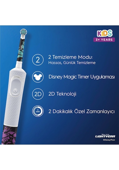 Oral-B D100 Vitality Lightyear Ekstra Yumuşak Şarj Edilebilir Çoc