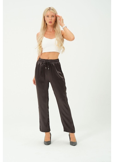 Rich Kadın Yüksek Bel Parlak Saten Pantalon Çok Renkli