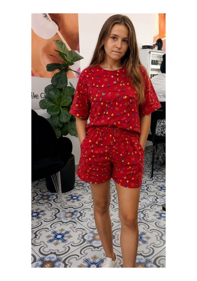 Arba Pijama Takımı Kırmızı Desenli Kırmızı Desenli