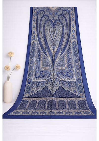 Shawl Secret Glamour Pamuklu Etnik S Al 2 - 52871 Koyu Mavi Sarı Mavi