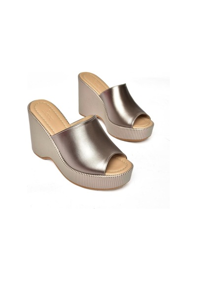 Fox Shoes K250101509 Platin Dolgu Topuklu Kadın Terlik Platin