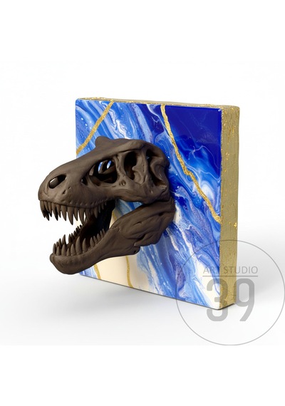 3d T-rex Kafatası Altın Varaklı Geode Epoksi Duvar Tablosu, El Yapımı Heykelsi Sanat Eseri, 25 25 Cm, Statement Tasarım 25 x 25