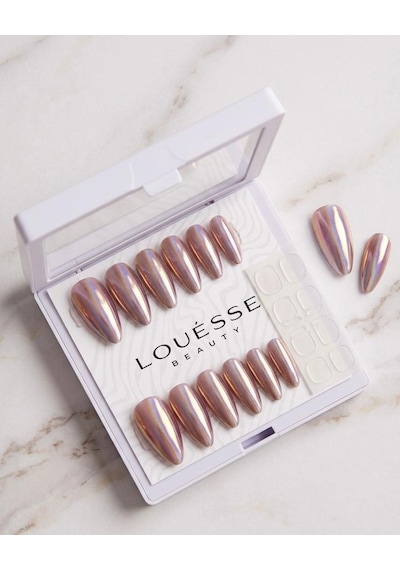 Louésse Rose Chrome Takma Tırnak 12 Li Ayna Efektli Parlak Rose Gold Nail Set