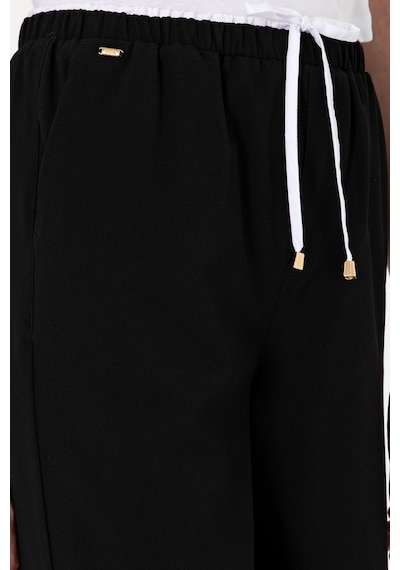 U.S. Polo Assn. Kadın Siyah Bel Detaylı Loose Fit Kanvas Pantolon 50309118-VR046