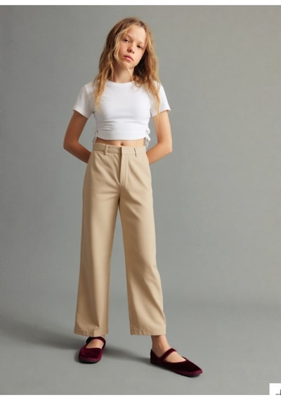 Esila Kids Kız Çocuk Pantolon Gabardin Geniş Paça Pantolon 4-11 Yaş Bej