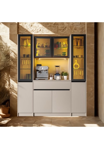Auren Maxı Led Li Modüler Kahve Köşesi Kum Beji Mdf Kahve Dolabı, Cam Vitrinli, Geniş Depolama Alanlı Modern Kahve Istasyonu Auren Maxı Led Li Modüler Kahve Köşesi Kum Beji Mdf Kahve Dolabı, Cam Vitrinli, Geniş Depolama Alanlı Modern Kahve Istasyonu
