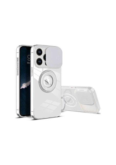 Ally İphone 13 Pro 6.1 İnç Kılıf Sürgülü Kamera Lens Korumalı Yüzük Standlı Silikon Kılıf- 5775