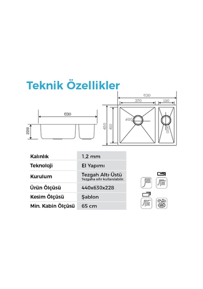 Crauf Stella 4563 Pvd Inox 1,5 Gözlü Sağ Paslanmaz Çelik Mutfak Eviyesi Inox