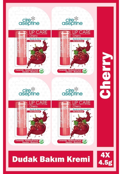 Cire Aseptine Lip Care Cherry Renkli Dudak Bakım Kremi 4,5 Gr 4 Adet
