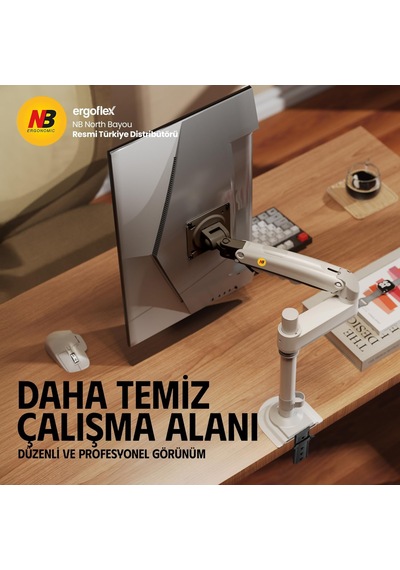 North Bayou Nb H100 Ergonomic 17"-32" Amortisörlü 2-9 Kg Monitör Standı Beyaz