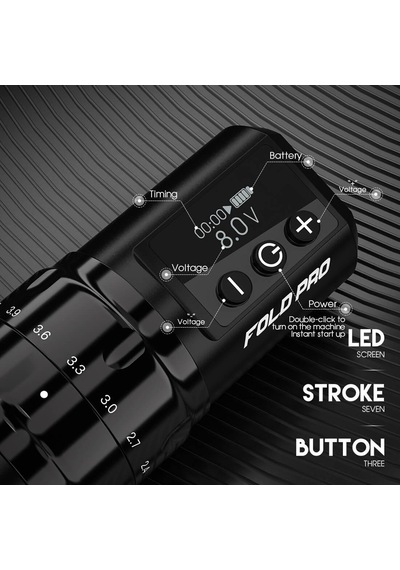 Mast Fold Pro Ayarlanabilir Stroke 2.4 4.2mm Çift Bataryalı Kablosuz Dövme Makinesi - Siyah