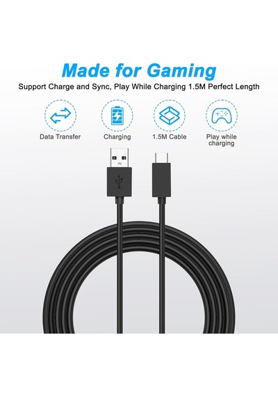 Gaming Usb-c Kablo - Siyah 1.5 Metre Xbox, Ps5 Gamepad Ve Akıllı Telefonlar İçin Usb Type-c B Standart