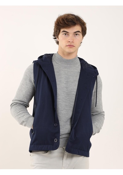 Dufy Lacivert Erkek Slim Fit Kapüşonlu Yelek Mont - 97125 Lacivert