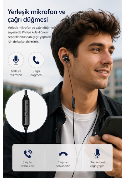 Philips TAE1126BK/51 1000 Series Mikrofonlu Kulak İçi Kulaklık
