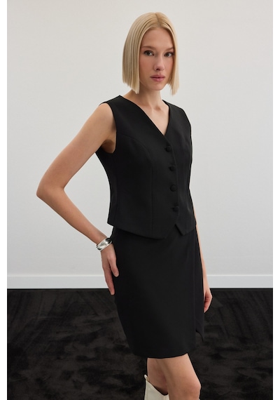 Sateen Klasik Yelek - Siyah-136495 Siyah