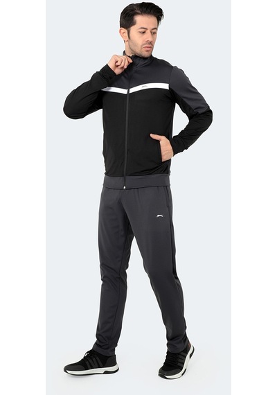Slazenger RAMOS Erkek Fermuarlı Dik Yaka Cepli Koyu Gri Eşofman Takımı
