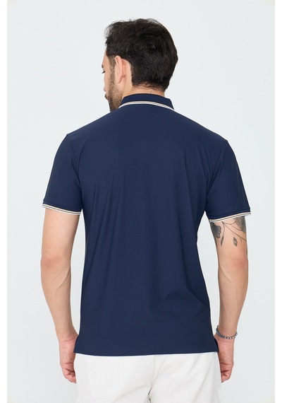 Lacivert Düğmeli Polo Yaka Erkek Tişört Navy