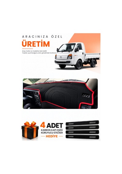 Hyundai H100 2020-2024 Uyumlu Torpido Koruma Örtüsü Oto Kılıfı - Siyah Kırmızı