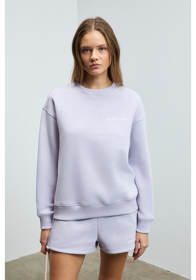 Grımelange Jennıfer Kadın Organik Pamuklu Nakışlı Yuvarlak Yakalı Oversize Lila Sweatshirt