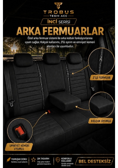 Nissan Note 2006-2012 Uyumlu İnci Serisi Siyah Oto Koltuk Kılıfı
