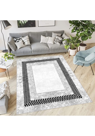Rovigo Home Dijital Baskı Yıkanabilir Kaymaz Taban Salon Halısı Rvg1863-sm90 Gri
