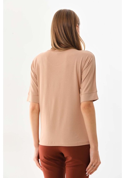 Sistas Kadın Bisiklet Yaka Kısa Kol Bluz 23009 Camel