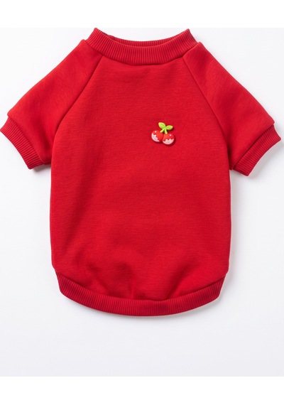 Kiki Kiraz Detaylı Kırmızı Kedi Polar Sweatshirt