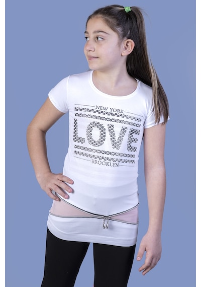 Toontoy Kids Toontoy Kız Çocuk T-shirt Love Varak Baskı Beyaz