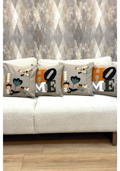 4 Lü Dekoratif Pamuklu Kırlent Kılıfı Seti 2 Home 2 Çiçek Modern Boho Etnik Bej Bej