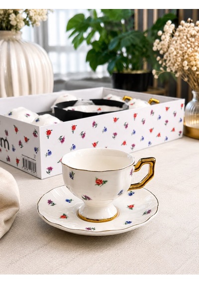 6 Kişilik Porselen Maison Rose Kahve Fincanı Takımı 90 Ml-7508 Çok Renkli