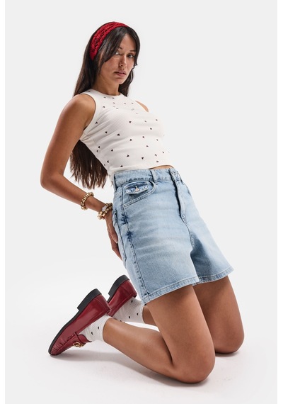 it's basic Kadın Ice 4s6-3 Relax Fit Midi Boy Esnek Kumaş Denim Şort Ice Rengi