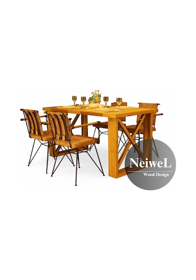 Neiwel Garden Dian Doğal Ahşap Bahçe Yemek Masası-70-100 Açık Ceviz