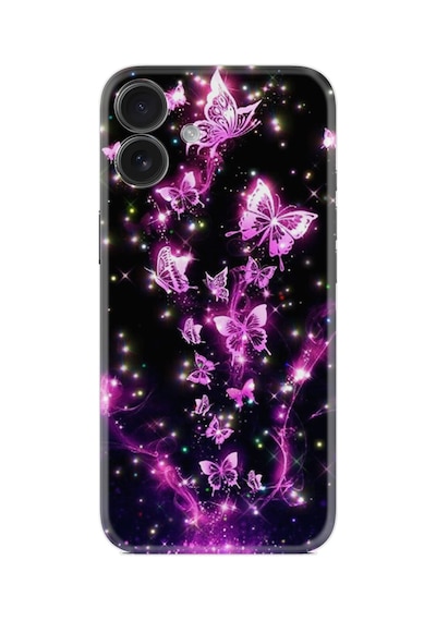 Apple iPhone Uyumlu Apple iPhone Uyumlu 16 Kılıf Boutique Baskılı Resimli Pembe Neon Kelebekler Pcode -100