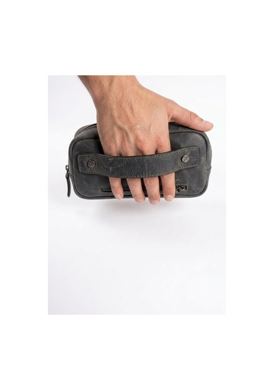 Levano Leather Hakiki Dana Derisi Erkek El Çantası Bilek Askılı El Geçmeli Portföy Organizer Çanta 22x12 Cm Antrasit